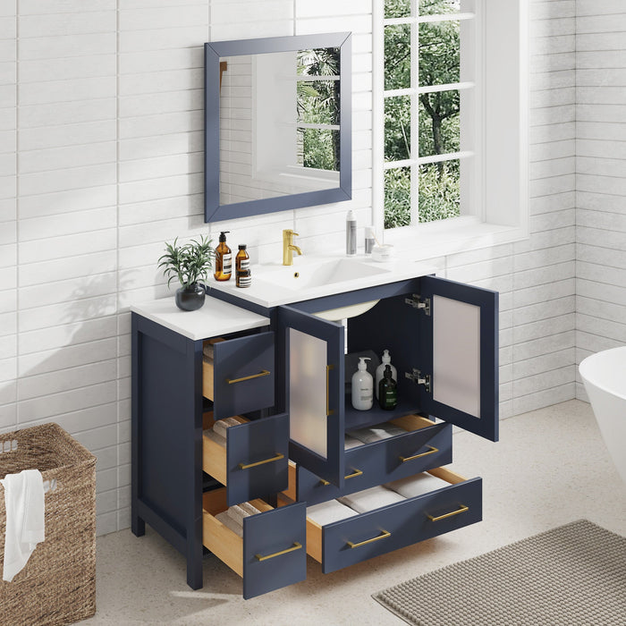 42" Single Sink Modern Bathroom Vanity Set with White Ceramic Top & Free Mirror – Storage Cabinet with 5 Drawers VA3030-42 - HomeBeyond