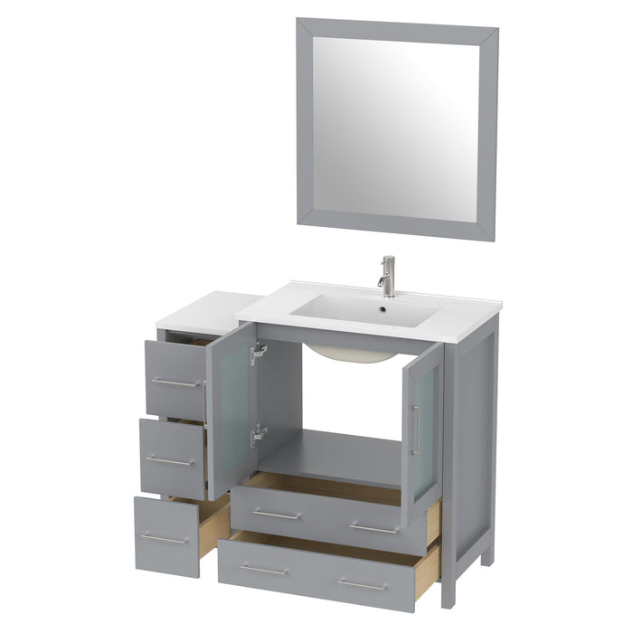 42" Single Sink Modern Bathroom Vanity Set with White Ceramic Top & Free Mirror – Storage Cabinet with 5 Drawers VA3030-42 - HomeBeyond
