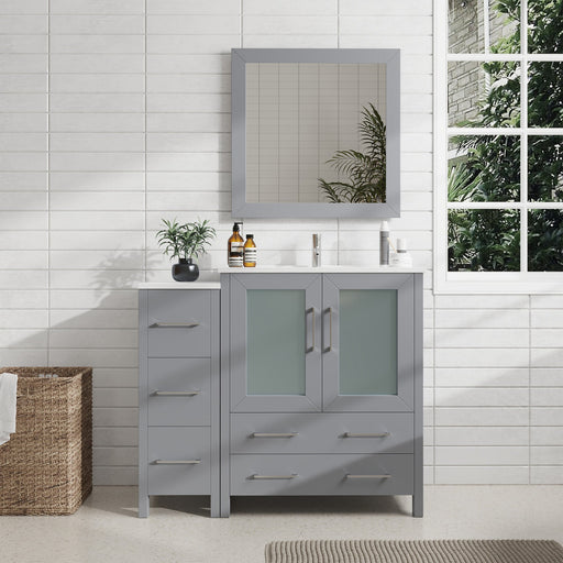 42" Single Sink Modern Bathroom Vanity Set with White Ceramic Top & Free Mirror – Storage Cabinet with 5 Drawers VA3030-42 - HomeBeyond
