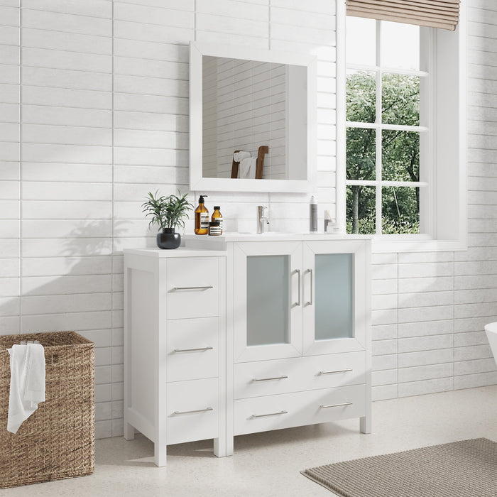 42" Single Sink Modern Bathroom Vanity Set with White Ceramic Top & Free Mirror – Storage Cabinet with 5 Drawers VA3030-42 - HomeBeyond