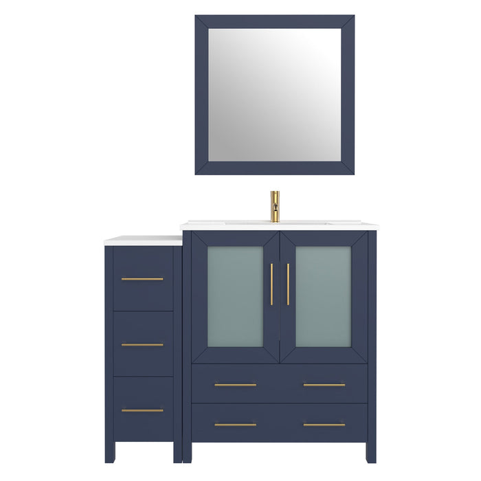 42" Single Sink Modern Bathroom Vanity Set with White Ceramic Top & Free Mirror – Storage Cabinet with 5 Drawers VA3030-42 - HomeBeyond