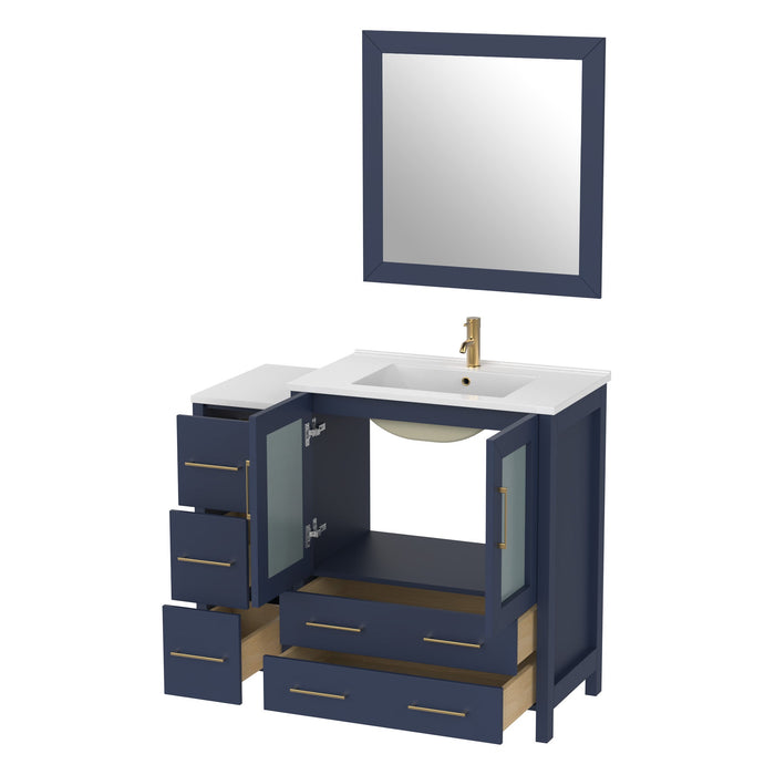 42" Single Sink Modern Bathroom Vanity Set with White Ceramic Top & Free Mirror – Storage Cabinet with 5 Drawers VA3030-42 - HomeBeyond