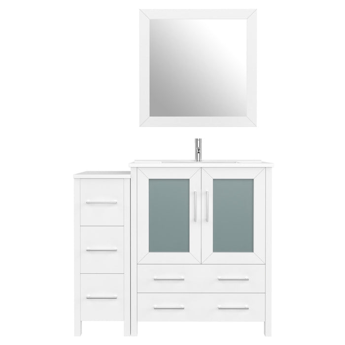 42" Single Sink Modern Bathroom Vanity Set with White Ceramic Top & Free Mirror – Storage Cabinet with 5 Drawers VA3030-42 - HomeBeyond