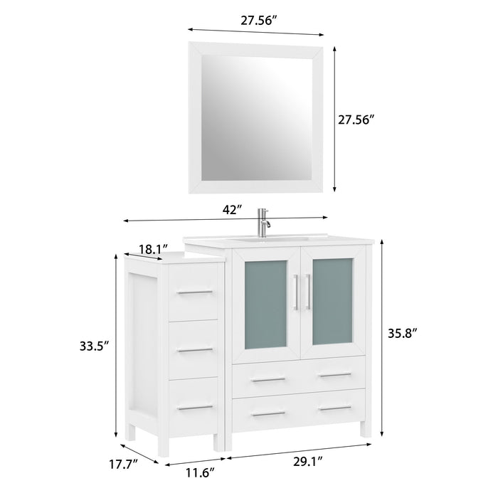 42" Single Sink Modern Bathroom Vanity Set with White Ceramic Top & Free Mirror – Storage Cabinet with 5 Drawers VA3030-42 - HomeBeyond