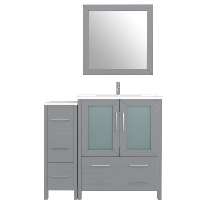 42" Single Sink Modern Bathroom Vanity Set with White Ceramic Top & Free Mirror – Storage Cabinet with 5 Drawers VA3030-42 - HomeBeyond