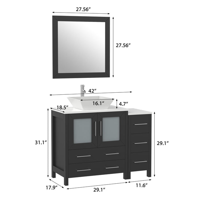 42" Single Sink Modern Bathroom Vanity Set with White Ceramic Top & Free Mirror – Storage Cabinet with 5 Drawers VA3030-42 - HomeBeyond