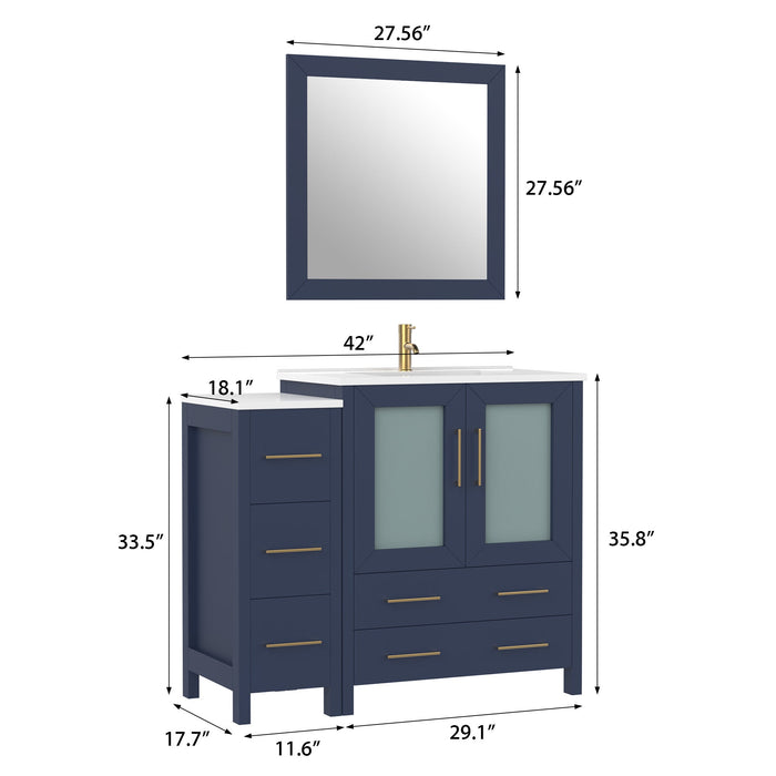 42" Single Sink Modern Bathroom Vanity Set with White Ceramic Top & Free Mirror – Storage Cabinet with 5 Drawers VA3030-42 - HomeBeyond