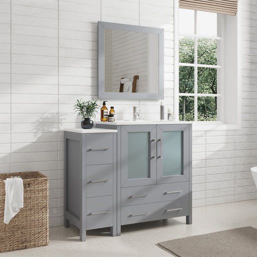 42" Single Sink Modern Bathroom Vanity Set with White Ceramic Top & Free Mirror – Storage Cabinet with 5 Drawers VA3030-42 - HomeBeyond