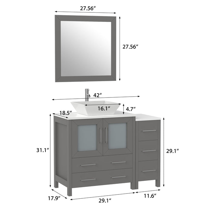 42" Single Sink Modern Bathroom Vanity Set with White Ceramic Top & Free Mirror – Storage Cabinet with 5 Drawers VA3030-42 - HomeBeyond