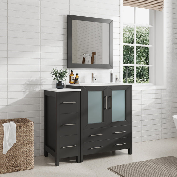 42" Single Sink Modern Bathroom Vanity Set with White Ceramic Top & Free Mirror – Storage Cabinet with 5 Drawers VA3030-42 - HomeBeyond