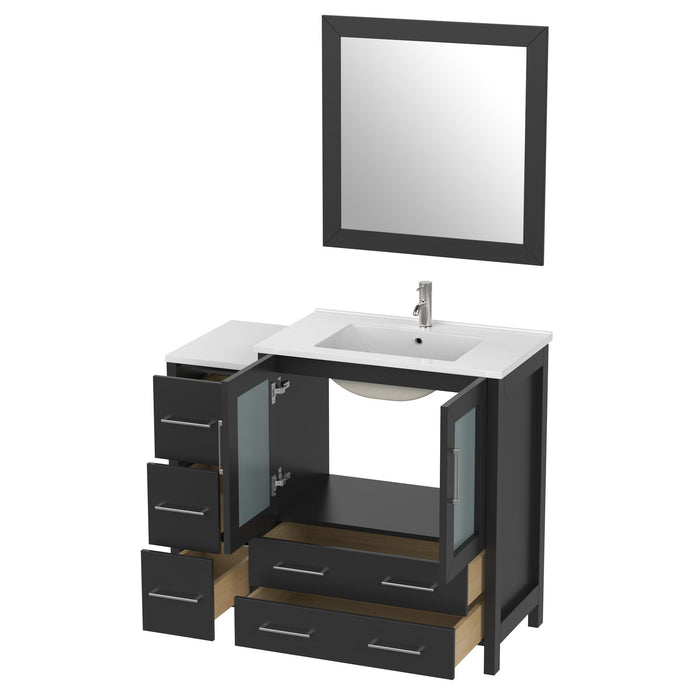 42" Single Sink Modern Bathroom Vanity Set with White Ceramic Top & Free Mirror – Storage Cabinet with 5 Drawers VA3030-42 - HomeBeyond