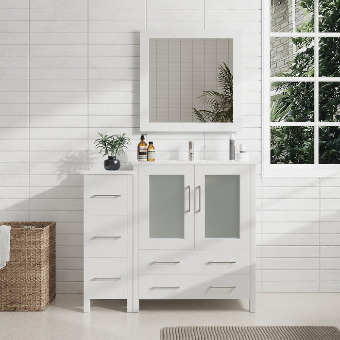 42" Single Sink Modern Bathroom Vanity Set with White Ceramic Top & Free Mirror – Storage Cabinet with 5 Drawers VA3030-42 - HomeBeyond
