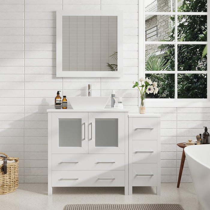 42" Single Sink Modern Bathroom Vanity Set with White Engineered Marble Top & Free Mirror – Storage Cabinet with 5 Drawers VA3130-42 - HomeBeyond
