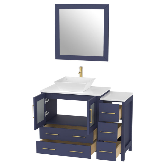 42" Single Sink Modern Bathroom Vanity Set with White Engineered Marble Top & Free Mirror – Storage Cabinet with 5 Drawers VA3130-42 - HomeBeyond