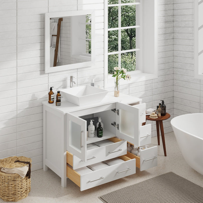 42" Single Sink Modern Bathroom Vanity Set with White Engineered Marble Top & Free Mirror – Storage Cabinet with 5 Drawers VA3130-42 - HomeBeyond
