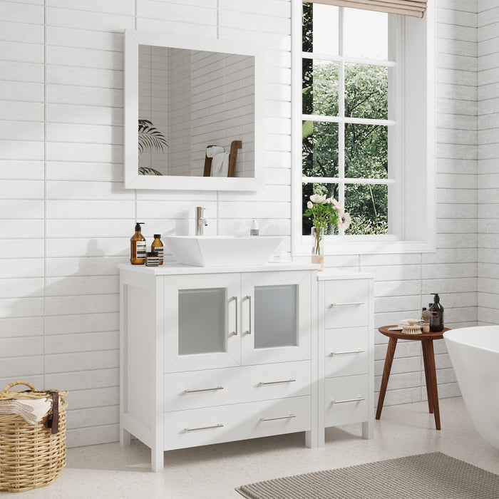 42" Single Sink Modern Bathroom Vanity Set with White Engineered Marble Top & Free Mirror – Storage Cabinet with 5 Drawers VA3130-42 - HomeBeyond