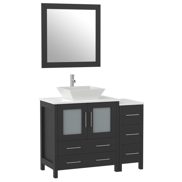 42" Single Sink Modern Bathroom Vanity Set with White Engineered Marble Top & Free Mirror – Storage Cabinet with 5 Drawers VA3130-42 - HomeBeyond