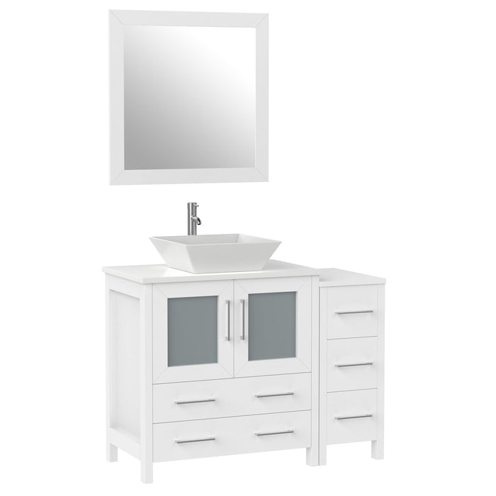 42" Single Sink Modern Bathroom Vanity Set with White Engineered Marble Top & Free Mirror – Storage Cabinet with 5 Drawers VA3130-42 - HomeBeyond