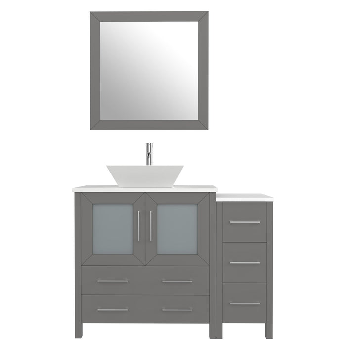 42" Single Sink Modern Bathroom Vanity Set with White Engineered Marble Top & Free Mirror – Storage Cabinet with 5 Drawers VA3130-42 - HomeBeyond
