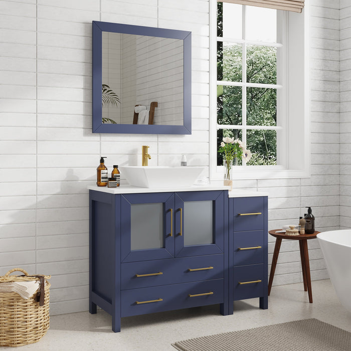 42" Single Sink Modern Bathroom Vanity Set with White Engineered Marble Top & Free Mirror – Storage Cabinet with 5 Drawers VA3130-42 - HomeBeyond