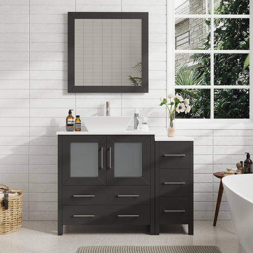 42" Single Sink Modern Bathroom Vanity Set with White Engineered Marble Top & Free Mirror – Storage Cabinet with 5 Drawers VA3130-42 - HomeBeyond