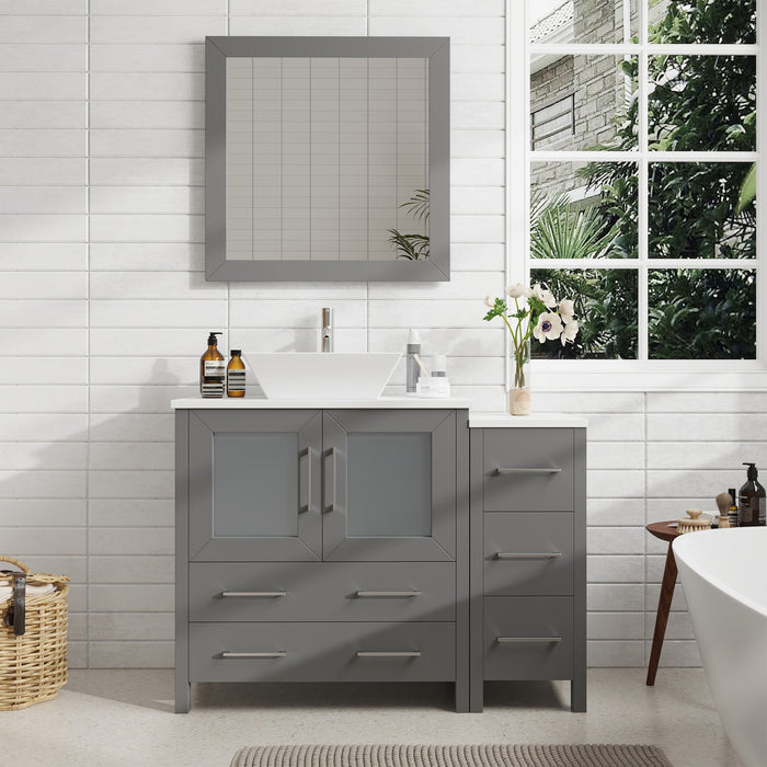42" Single Sink Modern Bathroom Vanity Set with White Engineered Marble Top & Free Mirror – Storage Cabinet with 5 Drawers VA3130-42 - HomeBeyond