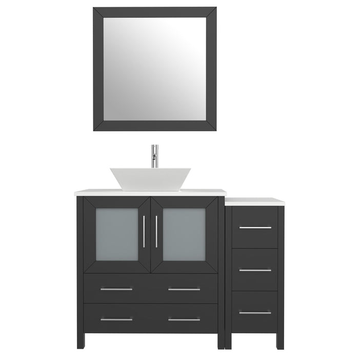 42" Single Sink Modern Bathroom Vanity Set with White Engineered Marble Top & Free Mirror – Storage Cabinet with 5 Drawers VA3130-42 - HomeBeyond