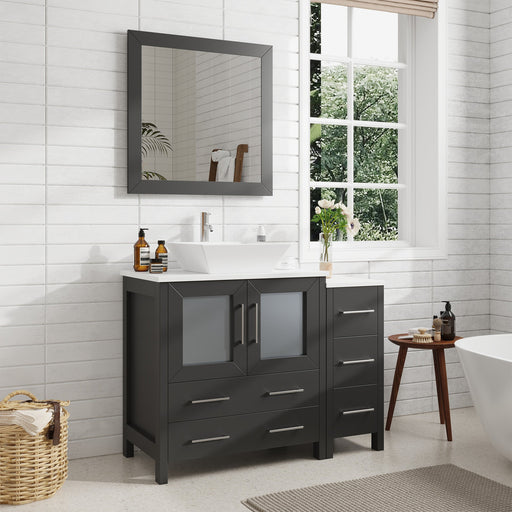 42" Single Sink Modern Bathroom Vanity Set with White Engineered Marble Top & Free Mirror – Storage Cabinet with 5 Drawers VA3130-42 - HomeBeyond
