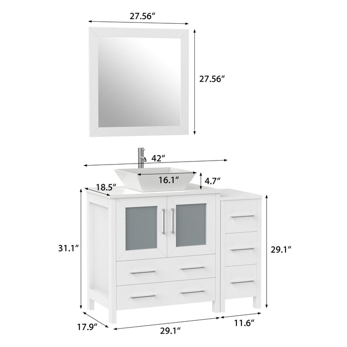 42" Single Sink Modern Bathroom Vanity Set with White Engineered Marble Top & Free Mirror – Storage Cabinet with 5 Drawers VA3130-42 - HomeBeyond