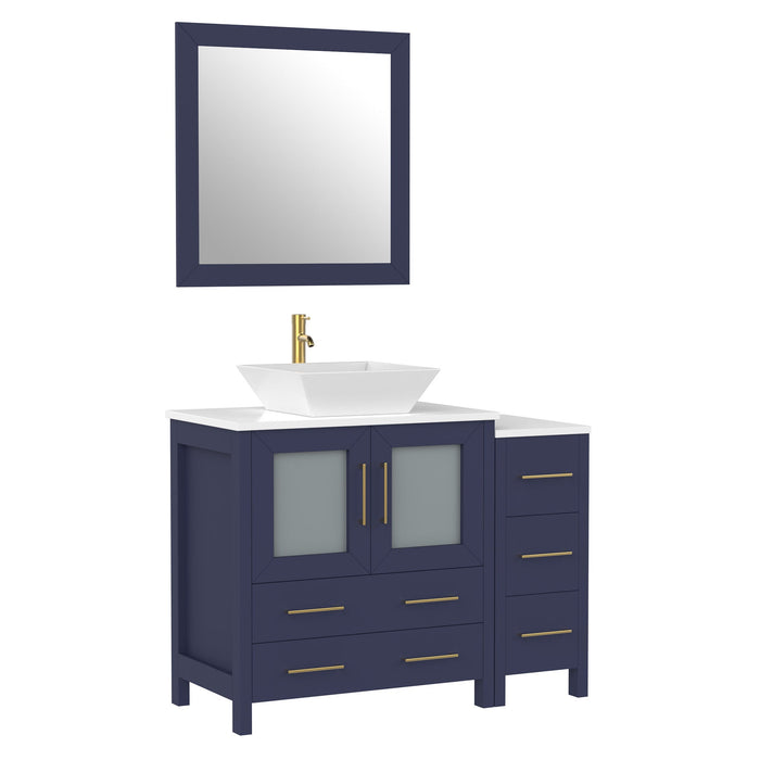42" Single Sink Modern Bathroom Vanity Set with White Engineered Marble Top & Free Mirror – Storage Cabinet with 5 Drawers VA3130-42 - HomeBeyond