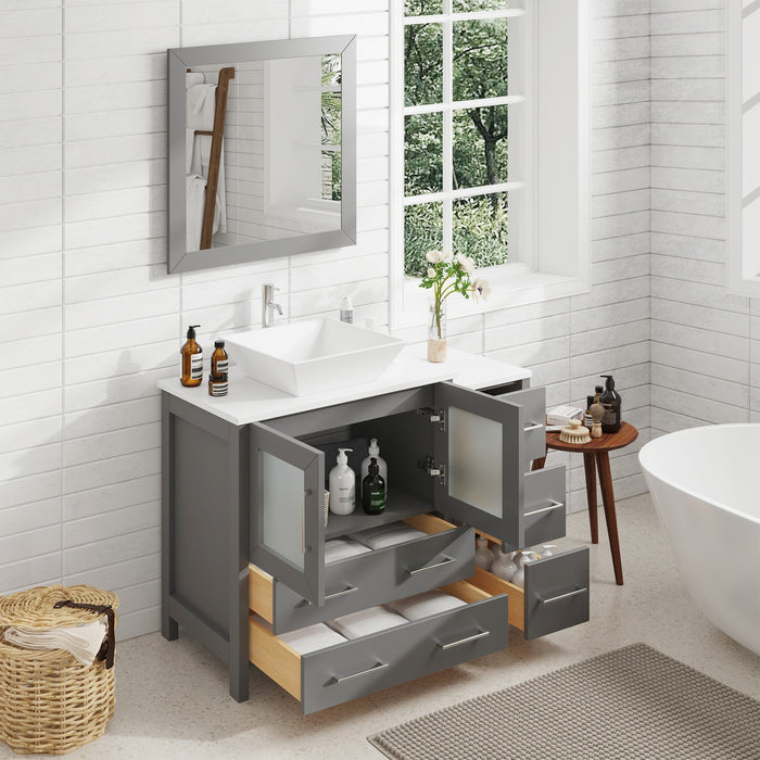 42" Single Sink Modern Bathroom Vanity Set with White Engineered Marble Top & Free Mirror – Storage Cabinet with 5 Drawers VA3130-42 - HomeBeyond
