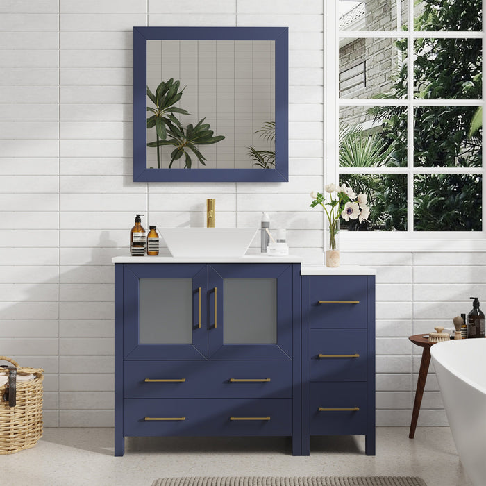 42" Single Sink Modern Bathroom Vanity Set with White Engineered Marble Top & Free Mirror – Storage Cabinet with 5 Drawers VA3130-42 - HomeBeyond