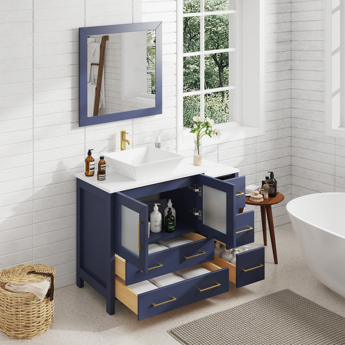 42" Single Sink Modern Bathroom Vanity Set with White Engineered Marble Top & Free Mirror – Storage Cabinet with 5 Drawers VA3130-42 - HomeBeyond