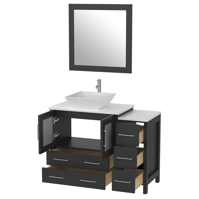 42" Single Sink Modern Bathroom Vanity Set with White Engineered Marble Top & Free Mirror – Storage Cabinet with 5 Drawers VA3130-42 - HomeBeyond