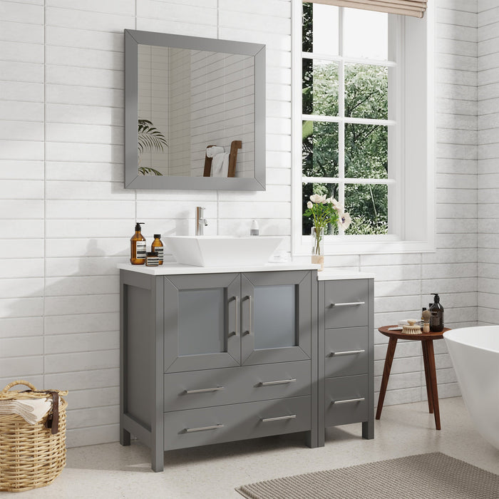 42" Single Sink Modern Bathroom Vanity Set with White Engineered Marble Top & Free Mirror – Storage Cabinet with 5 Drawers VA3130-42 - HomeBeyond