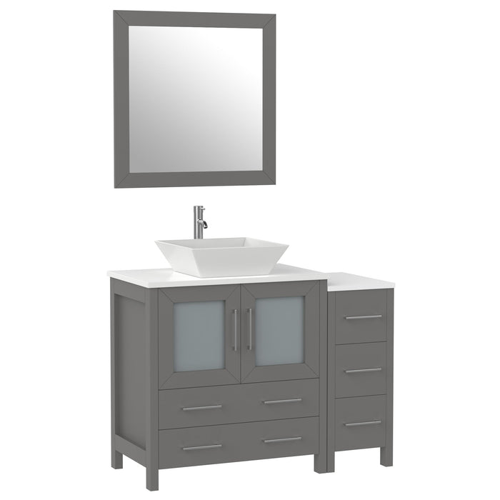 42" Single Sink Modern Bathroom Vanity Set with White Engineered Marble Top & Free Mirror – Storage Cabinet with 5 Drawers VA3130-42 - HomeBeyond