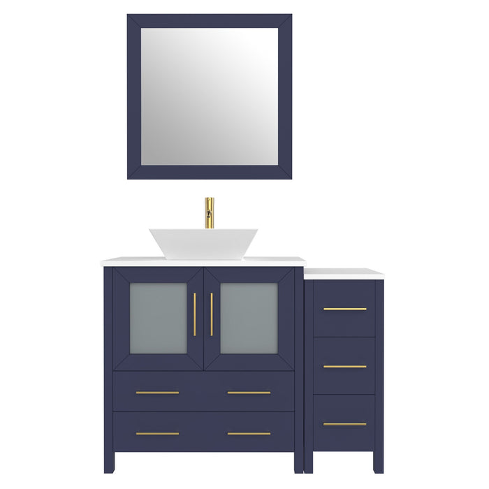42" Single Sink Modern Bathroom Vanity Set with White Engineered Marble Top & Free Mirror – Storage Cabinet with 5 Drawers VA3130-42 - HomeBeyond