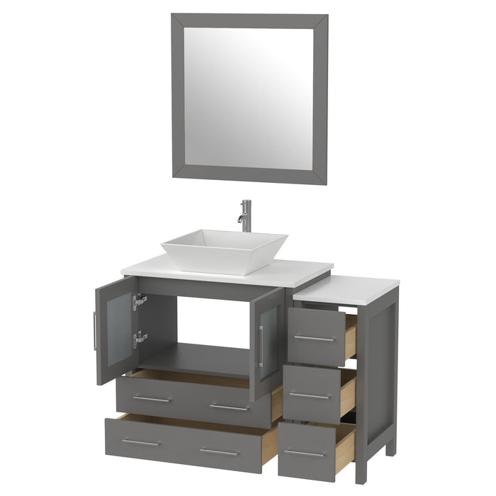 42" Single Sink Modern Bathroom Vanity Set with White Engineered Marble Top & Free Mirror – Storage Cabinet with 5 Drawers VA3130-42 - HomeBeyond