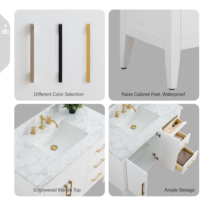 42" Single Sink Modern Freestanding Bathroom Vanity Set with Arabescato White Engineered Marble Top – Storage Cabinet with Soft-Closing Doors & Drawers VA9042 - HomeBeyond