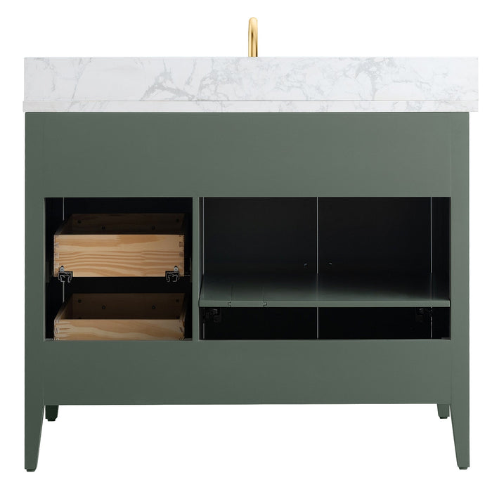 42" Single Sink Modern Freestanding Bathroom Vanity Set with Arabescato White Engineered Marble Top – Storage Cabinet with Soft-Closing Doors & Drawers VA9042 - HomeBeyond