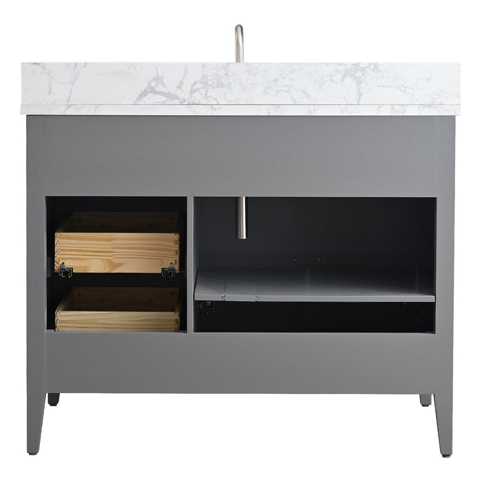 42" Single Sink Modern Freestanding Bathroom Vanity Set with Arabescato White Engineered Marble Top – Storage Cabinet with Soft-Closing Doors & Drawers VA9042 - HomeBeyond