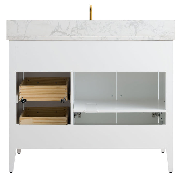 42" Single Sink Modern Freestanding Bathroom Vanity Set with Arabescato White Engineered Marble Top – Storage Cabinet with Soft-Closing Doors & Drawers VA9042 - HomeBeyond