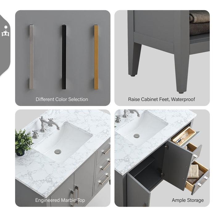 42" Single Sink Modern Freestanding Bathroom Vanity Set with Arabescato White Engineered Marble Top – Storage Cabinet with Soft-Closing Doors & Drawers VA9042 - HomeBeyond