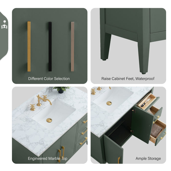 42" Single Sink Modern Freestanding Bathroom Vanity Set with Arabescato White Engineered Marble Top – Storage Cabinet with Soft-Closing Doors & Drawers VA9042 - HomeBeyond
