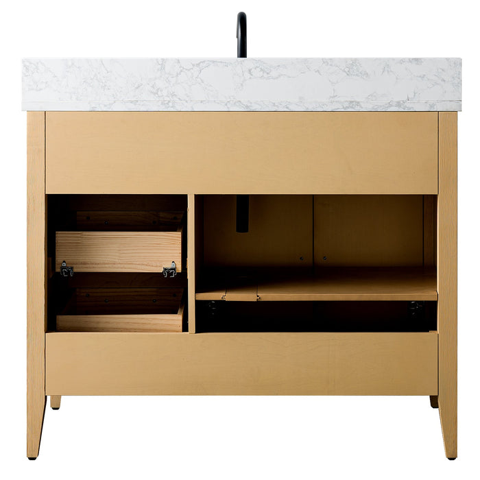 42" Single Sink Modern Freestanding Bathroom Vanity Set with Arabescato White Engineered Marble Top – Storage Cabinet with Soft-Closing Doors & Drawers VA9042 - HomeBeyond