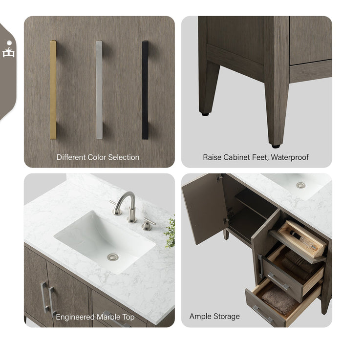 42" Single Sink Modern Freestanding Bathroom Vanity Set with Arabescato White Engineered Marble Top – Storage Cabinet with Soft-Closing Doors & Drawers VA9042 - HomeBeyond