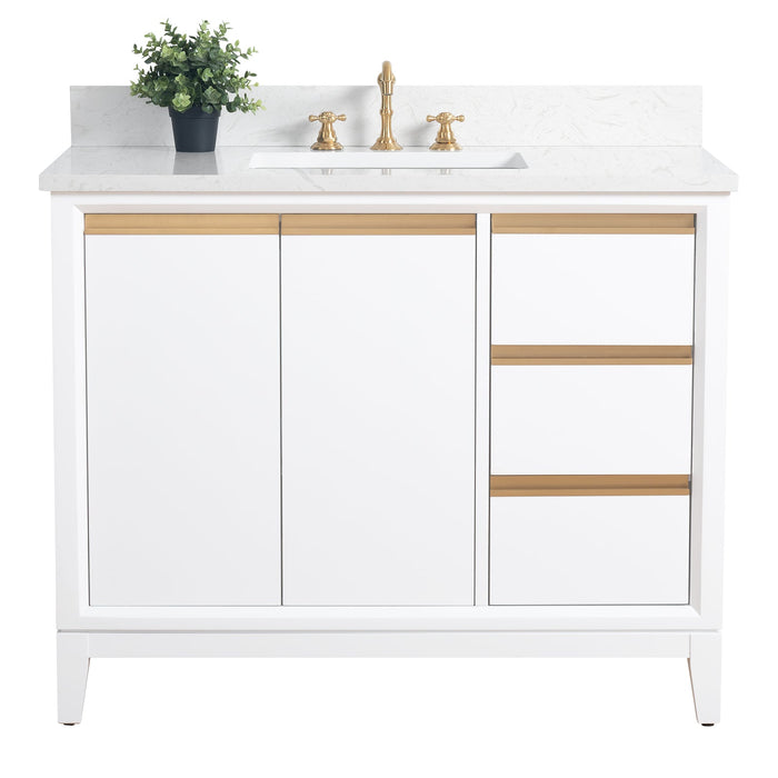 42" Single Sink Modern Freestanding Solid Wood Bathroom Vanity Set with Ariston White Engineered Marble Top – Storage Cabinet with Soft-Closing Drawers VA8042 - HomeBeyond