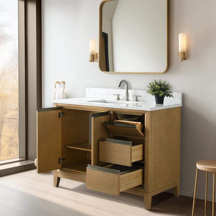 42" Single Sink Modern Freestanding Solid Wood Bathroom Vanity Set with Ariston White Engineered Marble Top – Storage Cabinet with Soft-Closing Drawers VA8042 - HomeBeyond