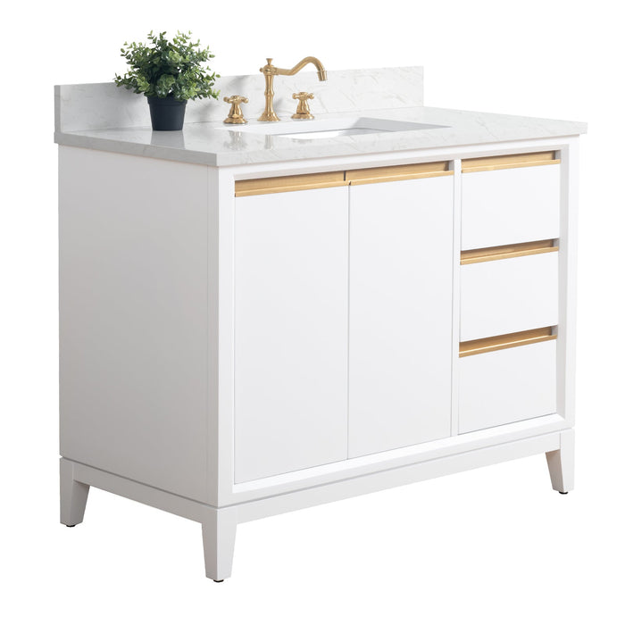 42" Single Sink Modern Freestanding Solid Wood Bathroom Vanity Set with Ariston White Engineered Marble Top – Storage Cabinet with Soft-Closing Drawers VA8042 - HomeBeyond