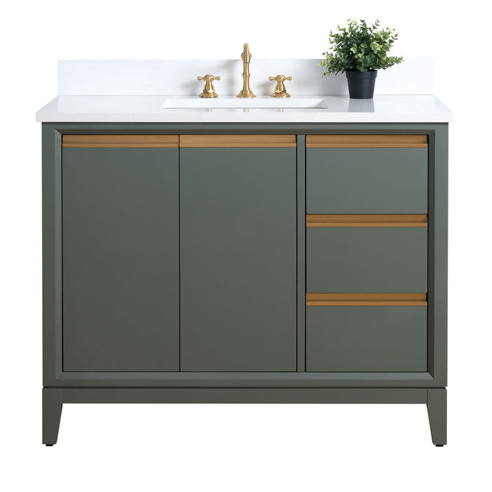 42" Single Sink Modern Freestanding Solid Wood Bathroom Vanity Set with Ariston White Engineered Marble Top – Storage Cabinet with Soft-Closing Drawers VA8042 - HomeBeyond